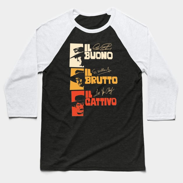 Sergio Leone - The Good, the Bad, and the Ugly Tribute Baseball T-Shirt by Boogosh